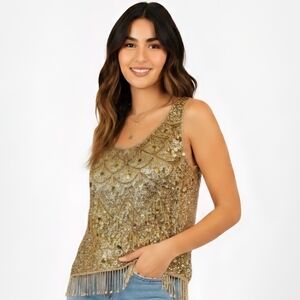 Vintage 1960s Handmade Hong Kong Beaded/Sequin Top Small Women's